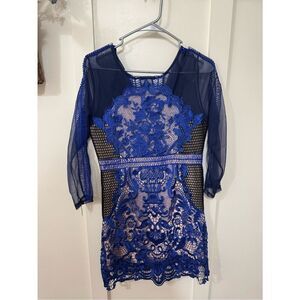 Royal Blue Lace Applique Long Sleeve Sheath Dress
